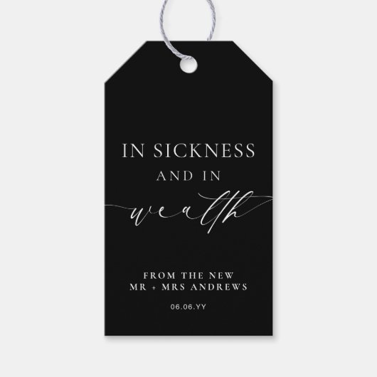 EllesmereIn Zwart Ziekte Rijkdom Loterij Bruiloft Cadeaulabel (Voorkant)