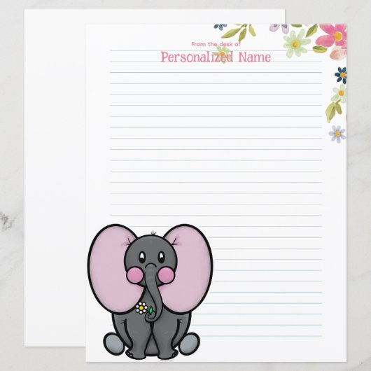 Ellie Phant Floral Lined Paper Sheet (Voorkant / Achterkant)