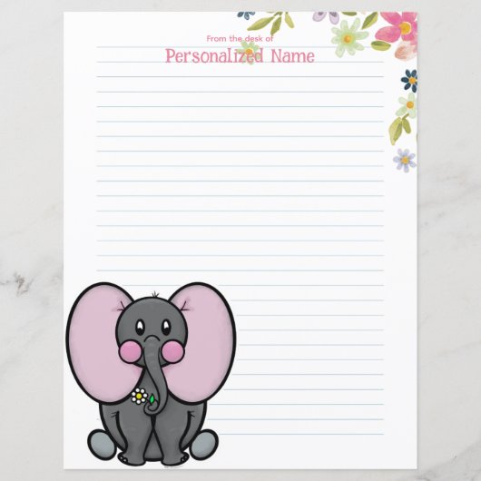 Ellie Phant Floral Lined Paper Sheet (Voorkant)