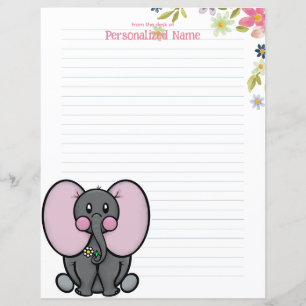 Ellie Phant Floral Lined Paper Sheet