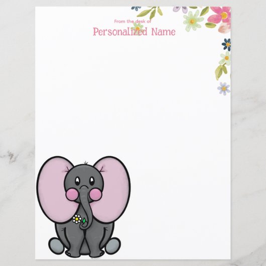 Ellie Phant Floral Ongevoerd Papieren Blad (Voorkant)