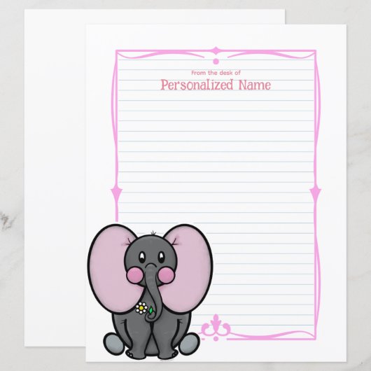 Ellie Phant Pink Lined Paper Sheet (Voorkant / Achterkant)