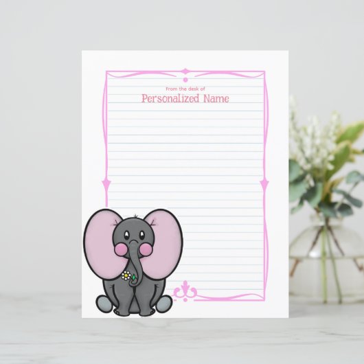 Ellie Phant Pink Lined Paper Sheet (Staand voorkant)