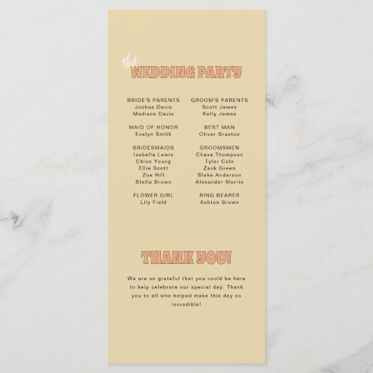 ELLIE Retro Bold Typografie Huwelijksceremonie Programmakaart (Achterkant)