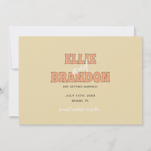 ELLIE Retro Modern & Bold Beige Trouwen Save The Date (Achterkant)