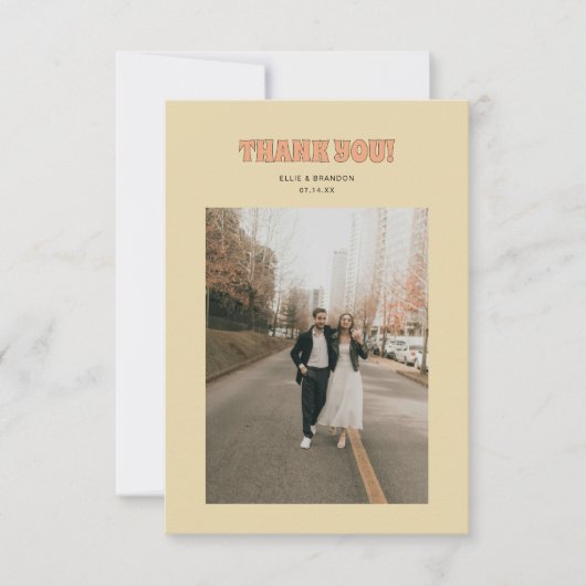 ELLIE Retro moderne & gewaagde trouwfoto Bedankkaart (Voorkant)