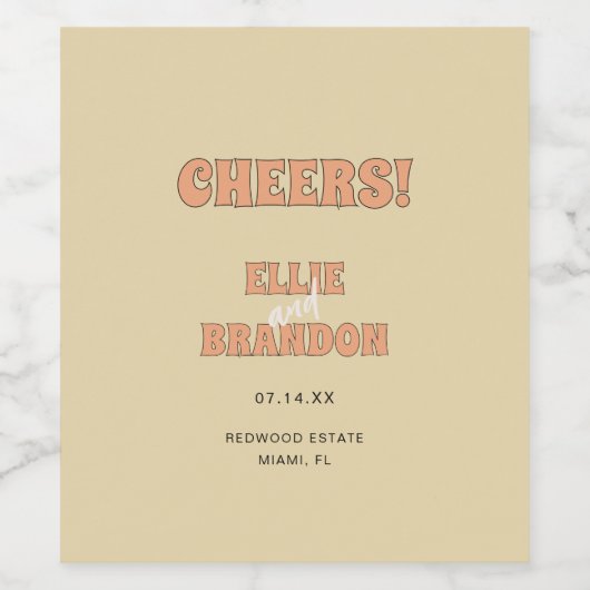 ELLIE Retro Moderne Typografie 'Proost!' Bruiloft Wijn Etiket (Enkel label)