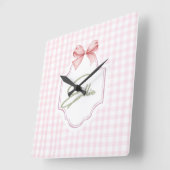 Ellie Roze Strik & Gingham Print Met Naam Vierkante Klok (Hoek)