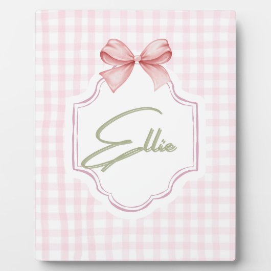 Ellie Roze Strik Met Gingham Print Fotoplaat (Voorkant)