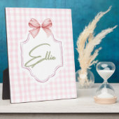 Ellie Roze Strik Met Gingham Print Fotoplaat (Zijkant)