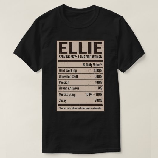 Ellie Voedingsfeiten Naam Bijnaam Alias Titel Fr T-shirt (Design voorkant)