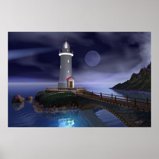 Elliot Key Lighthouse - Full Moon Poster (Voorkant)
