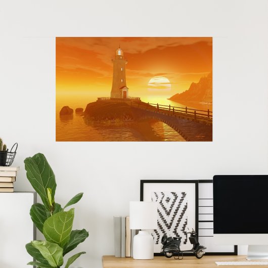 Elliot Key Lighthouse - Golden Sunset Poster (Thuiskantoor)