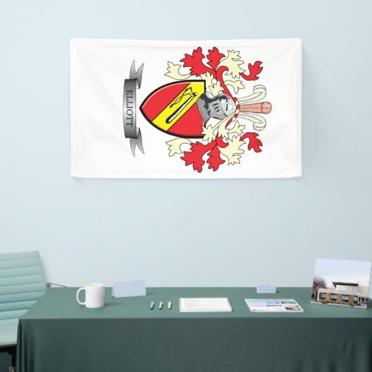 Elliott Family Crest Coat of Arms Spandoek (Beurs)