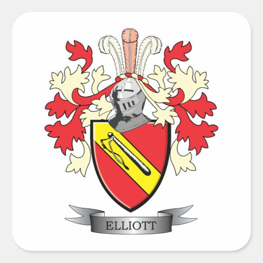 Elliott Family Crest Coat of Arms Vierkante Sticker (Voorkant)