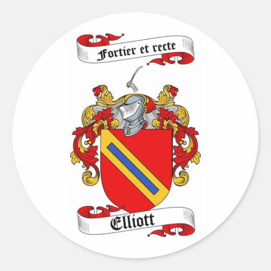 ELLIOTT FAMILY CREST - ELLIOTT WAPEN RONDE STICKER (Voorkant)