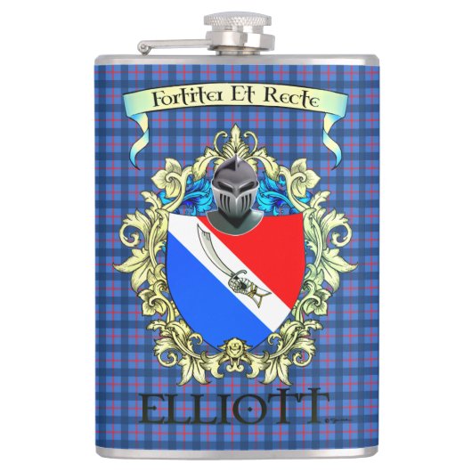 Elliott Tartan en Crest Heupfles (Voorkant)