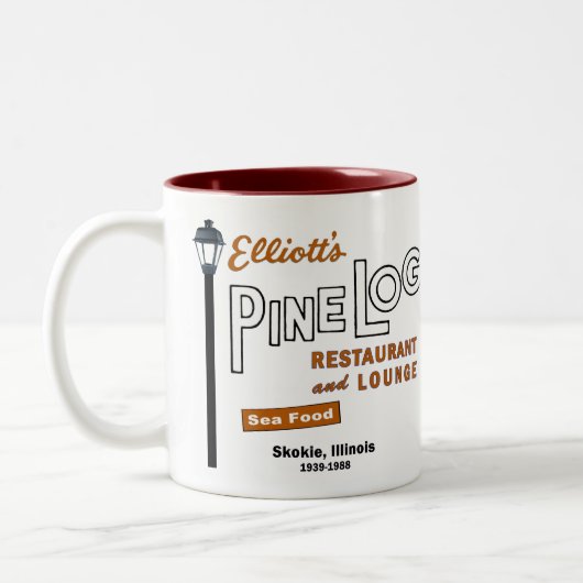 Elliotts Pine Log Restaurant, Skokie, IL. 1939-88 Tweekleurige Koffiemok (Links)