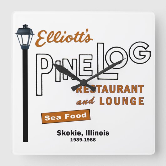 Elliotts Pine Log Restaurant, Skokie, IL. 1939-88 Vierkante Klok (Voorkant)