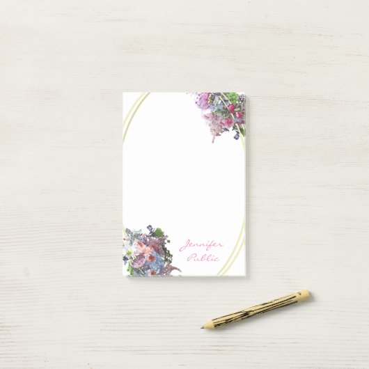 Ellipse Gold Lijst Hand Script Sjabloon Waterverf Post-it® Notes (Op bureau)