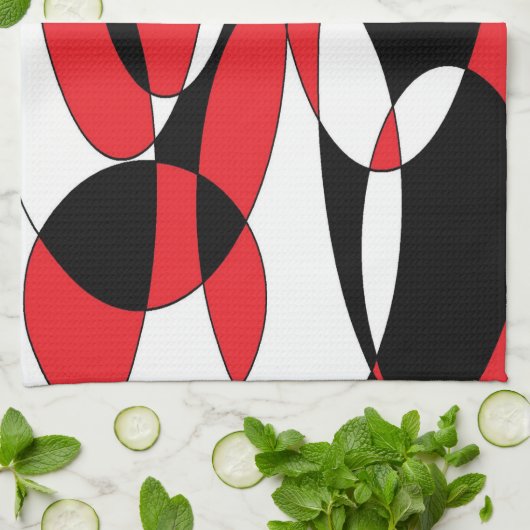 Ellipticals zwart, wit en rood theedoek (Gevouwen)