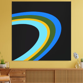 Elliptische Helder Blauw Groen Geel Kunst op Zwart Canvas Afdruk