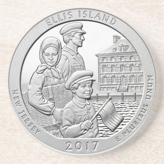 ELLIS ISLAND COIN ZANDSTEEN ONDERZETTER (Voorkant)