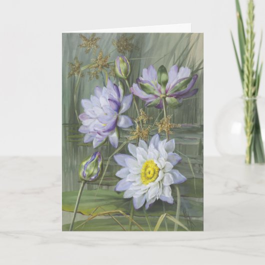 Ellis Rowan Blauw Wit Water Lelie  Bloemen Kaart (Voorkant)
