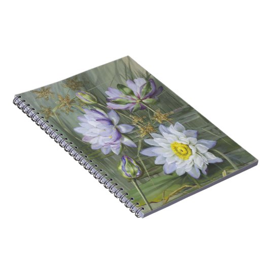 Ellis Rowan Blauw Wit Water Lelie  Bloemen Notitieboek (Rechterzijde)