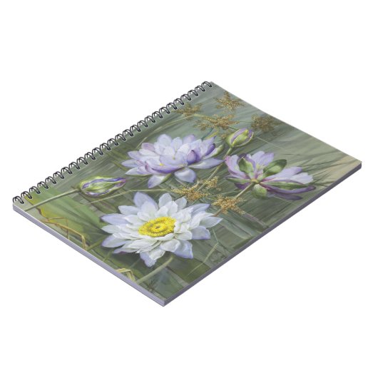 Ellis Rowan Blauw Wit Water Lelie  Bloemen Notitieboek (Linkerzijde)