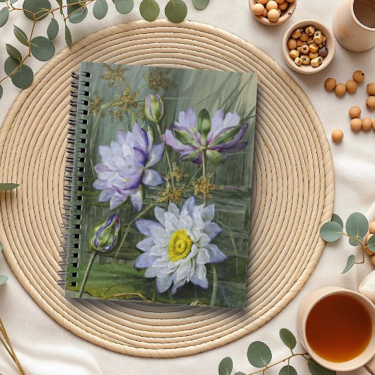 Ellis Rowan Blauw Wit Water Lelie  Bloemen Notitieboek