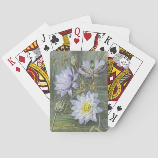 Ellis Rowan Blauw Wit Water Lelie Bloemen Pokerkaarten (Achterkant)
