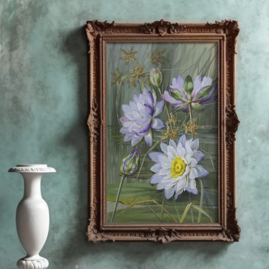 Ellis Rowan Blauw Wit Water Lelie  Bloemen Poster