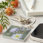Ellis Rowan Blauw Wit Water Lelie  Bloemen Sleutelhanger (Voorkant Rechts)