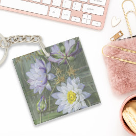 Ellis Rowan Blauw Wit Water Lelie  Bloemen Sleutelhanger