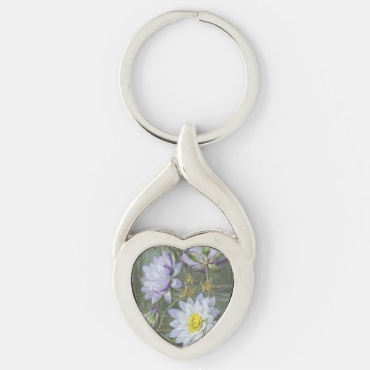 Ellis Rowan Blauw Wit Water Lelie  Bloemen Sleutelhanger (Voorkant)