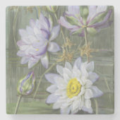 Ellis Rowan Blauw Wit Water Lelie  Bloemen Stenen Onderzetter (Voorkant)