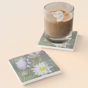 Ellis Rowan Blauw Wit Water Lelie Bloemen Stenen Onderzetter