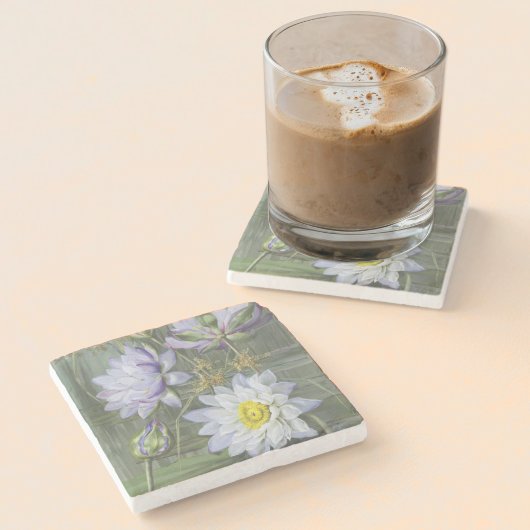 Ellis Rowan Blauw Wit Water Lelie  Bloemen Stenen Onderzetter