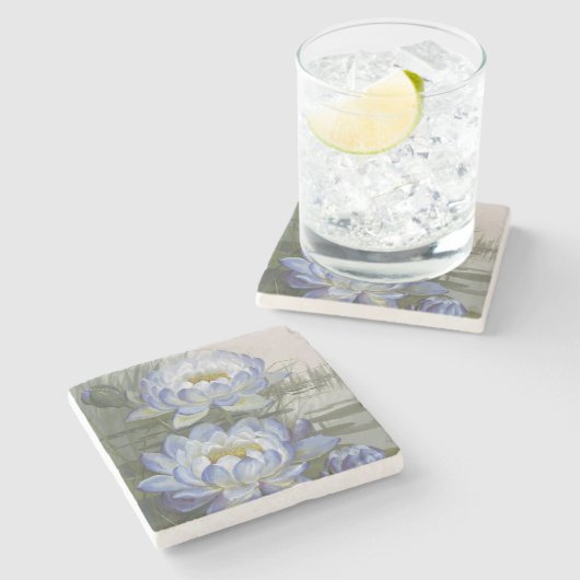Ellis Rowan Blue Cloud Water Lily  Flowers Stenen Onderzetter (Zijkant)