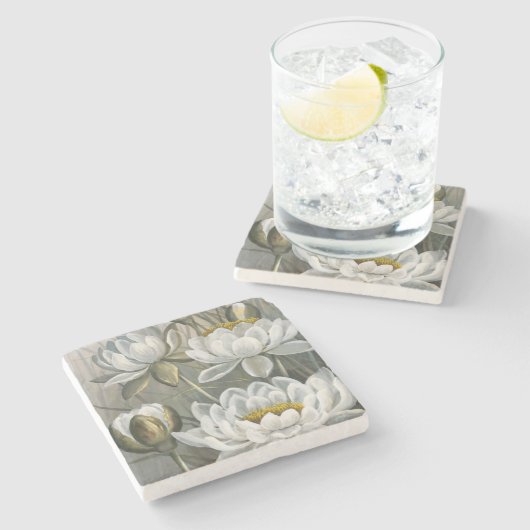 Ellis Rowan White Water Lily  Flowers Stenen Onderzetter (Zijkant)