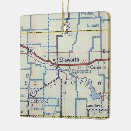 Ellsworth KS  Map Keramisch Ornament (Links)
