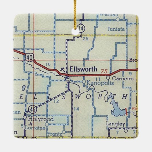 Ellsworth KS  Map Keramisch Ornament (Achterkant)