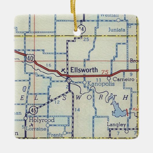 Ellsworth KS  Map Keramisch Ornament (Voorkant)