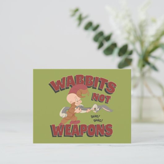 ELMER FUDD™ & BUGS BUNNY™ "Wabbits Not Weapons" Briefkaart (Staand voorkant)