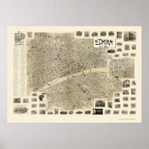 Elmira, NY Panoramic Map - 1901 Poster