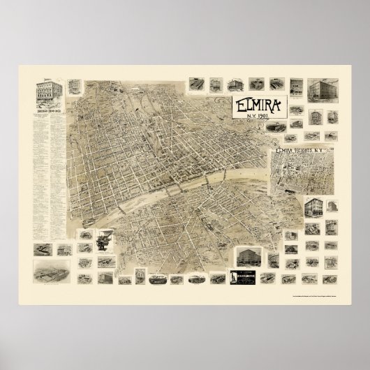 Elmira, NY Panoramic Map - 1901 Poster (Voorkant)