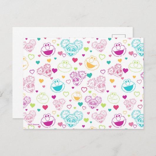 Elmo & Abby Cadabby Valentijn Hearts Pattern Briefkaart (Voorkant / Achterkant)