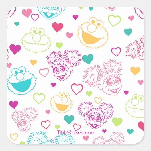 Elmo & Abby Cadabby Valentijn Hearts Pattern Vierkante Sticker (Voorkant)