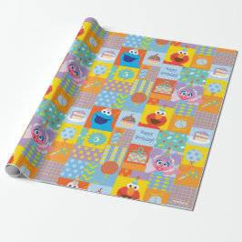 Elmo, Abby en Cookie Monster Birthday Pattern Cadeaupapier
